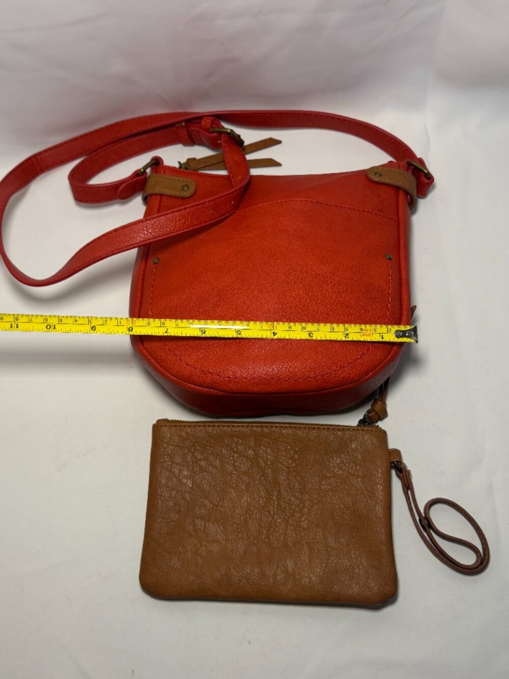 Market & Spruce Theresa Crossbody Bag w/Wristlet Orange-Red Brown Faux Leather - Picture 7 of 13